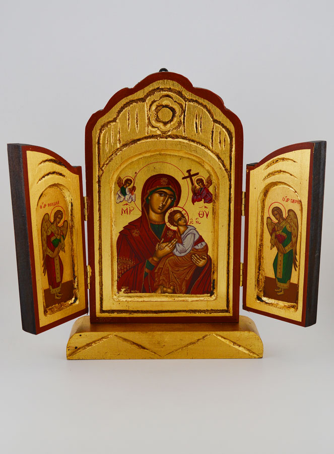 Icône Triptyque Vierge du Perpétuel Secours sur Feuille d'Or - 26 cm (pic 1)