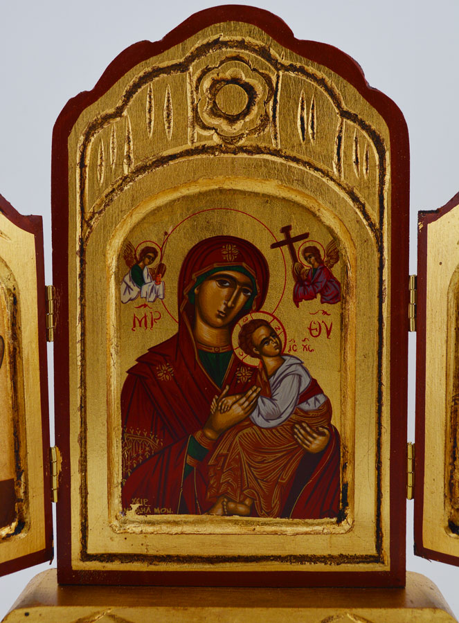 Icône Triptyque Vierge du Perpétuel Secours sur Feuille d'Or - 26 cm (pic 3)