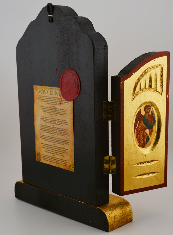 Icône Triptyque Vierge Marie Porte du Ciel sur Feuille d'Or - 26 cm (pic 3)