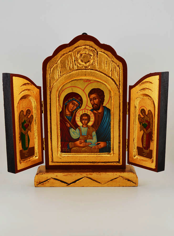 Icône Triptyque Sainte Famille sur Feuille d'Or - 26 cm (pic 1)