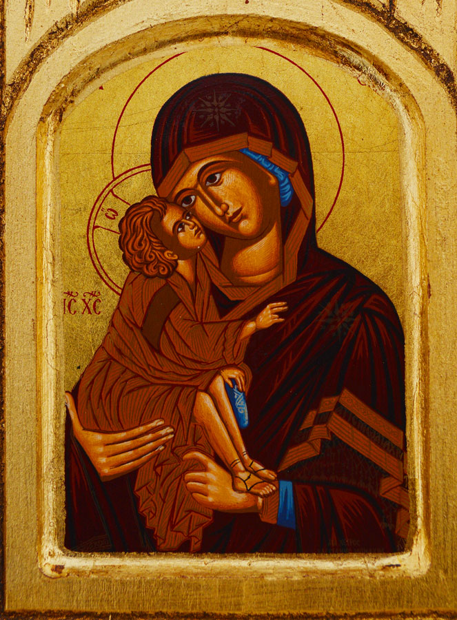 Icône Triptyque Vierge de Vladimir sur Feuille d'Or - 26 cm (pic 4)