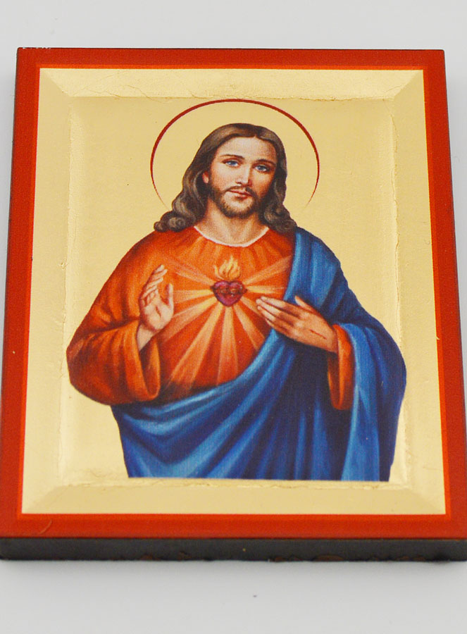 Icône Byzantine Sacré Coeur de Jésus Peinte à la Main - 8 cm (pic 2)