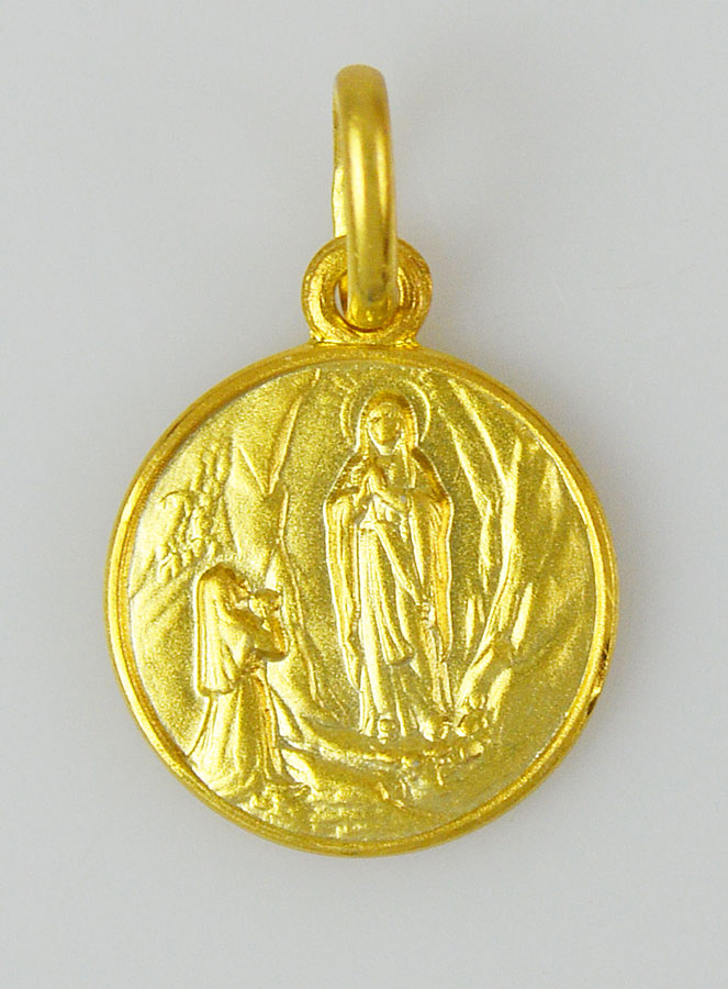 Médaille Notre Dame de Lourdes en Plaqué Or - 12mm (pic 1)