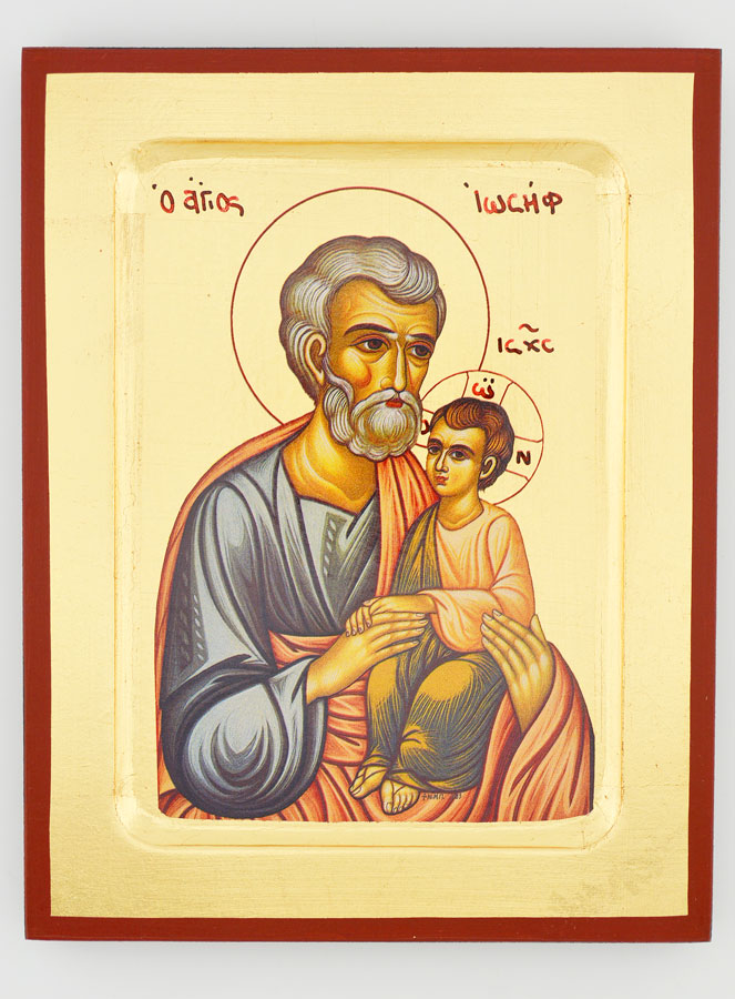 Icône Byzantine Saint Joseph à l'Enfant Jésus - 17 cm (pic 1)