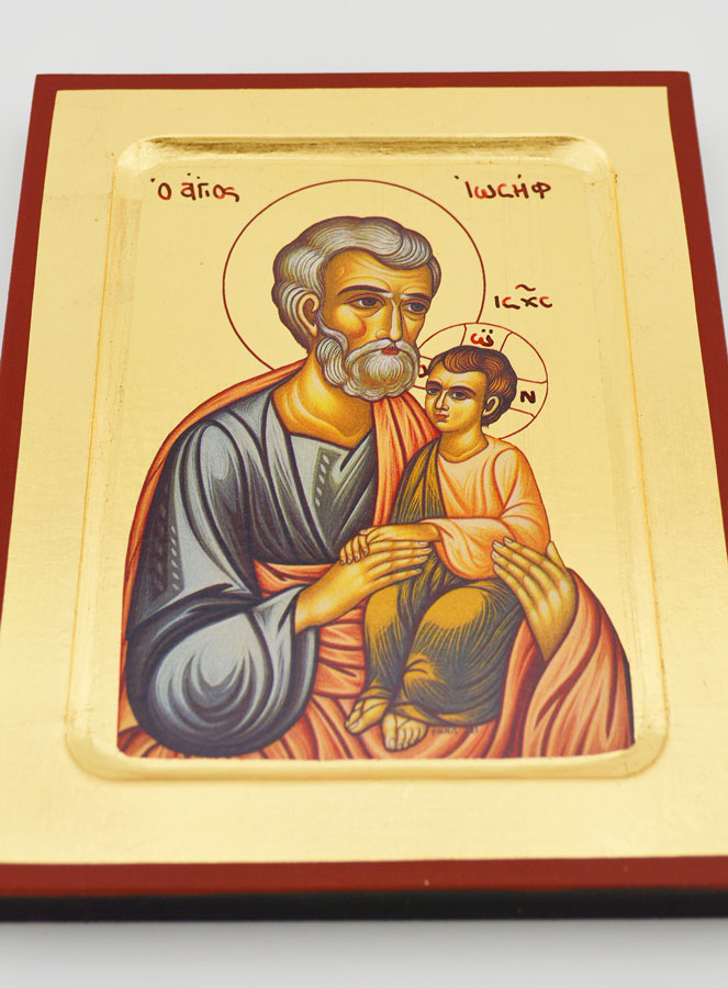 Icône Byzantine Saint Joseph à l'Enfant Jésus - 17 cm (pic 2)