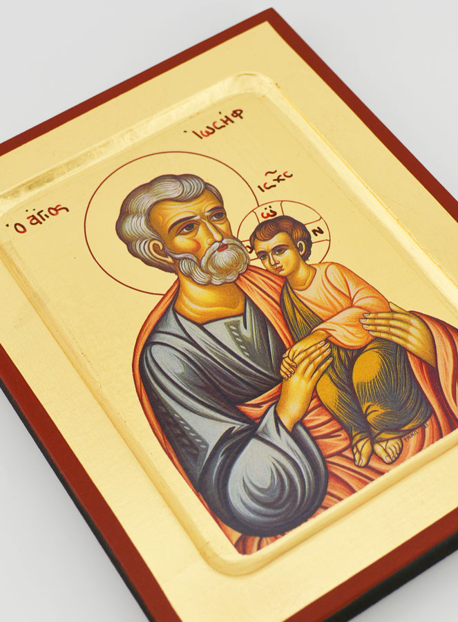 Icône Byzantine Saint Joseph à l'Enfant Jésus - 17 cm (pic 3)