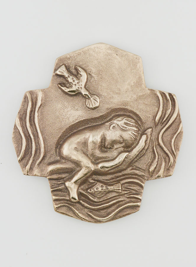 Croix en Bronze Blanc - Le Baptême - 10 cm (pic 1)