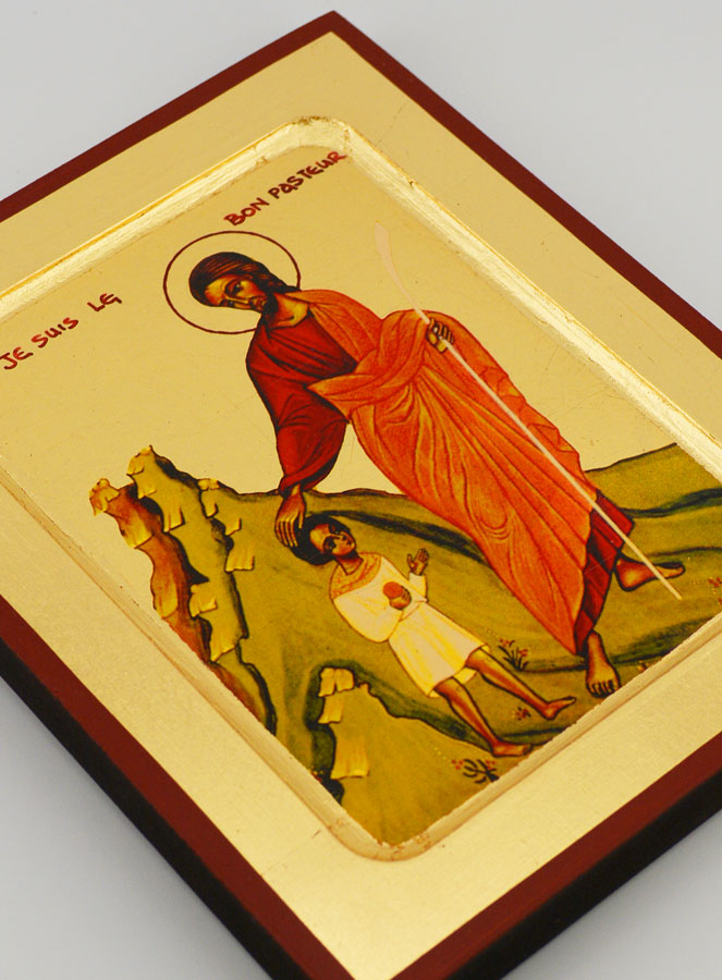 Icône Byzantine Jésus Bon Pasteur à l'Enfant - 17 cm (pic 3)