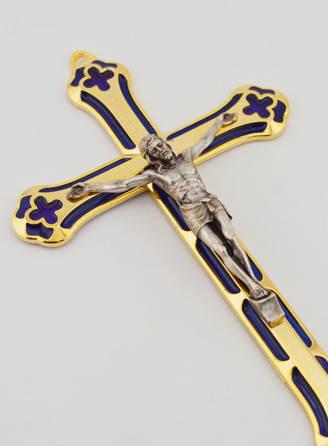 Crucifix Vitrail en Métal Doré - 17cm (pic 3)