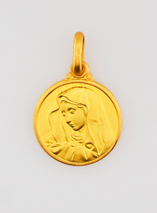 Médaille Vierge Marie au Voile en Plaqué Or - 14mm (pic 1)
