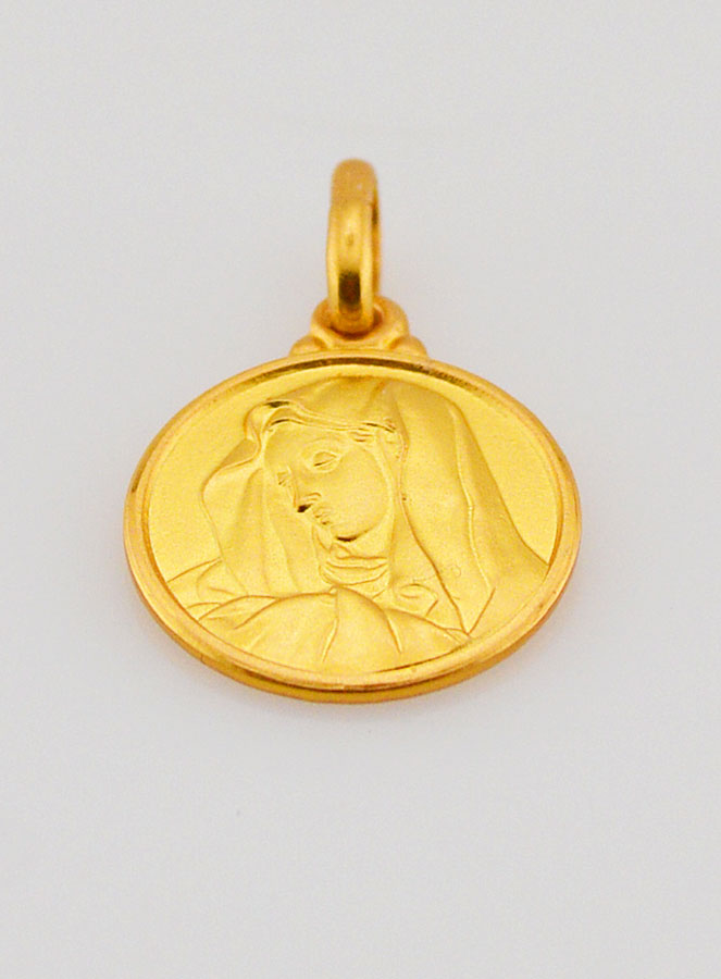 Médaille Vierge Marie au Voile en Plaqué Or - 14mm (pic 2)