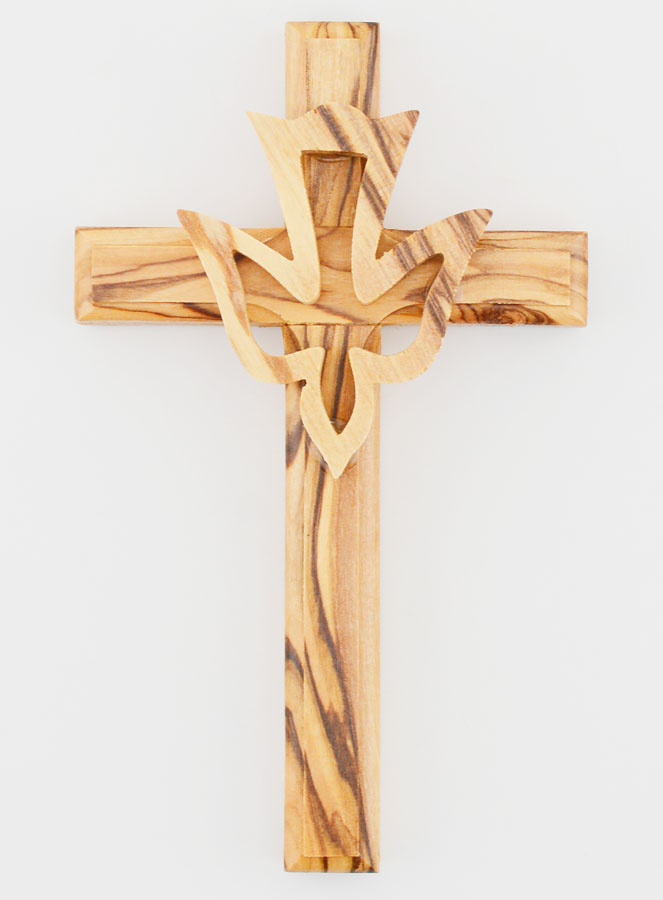 Croix Crucifix Esprit Saint en Bois d'Olivier - 12 cm (pic 1)