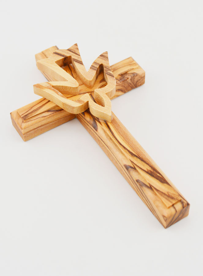 Croix Crucifix Esprit Saint en Bois d'Olivier - 12 cm (pic 3)