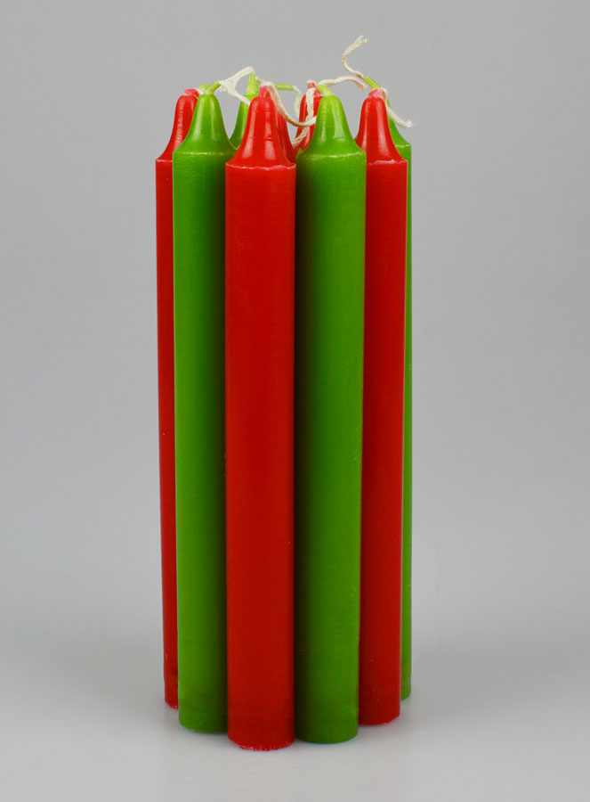 12 Bougies de Noël Teintées Masse Couleur Rouge et Verte (pic 1)
