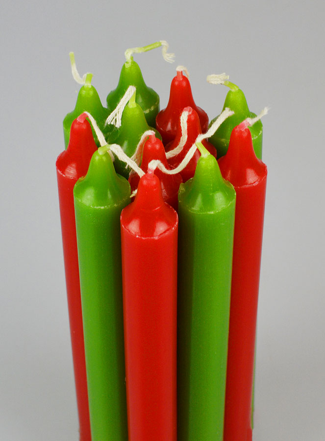 12 Bougies de Noël Teintées Masse Couleur Rouge et Verte (pic 2)