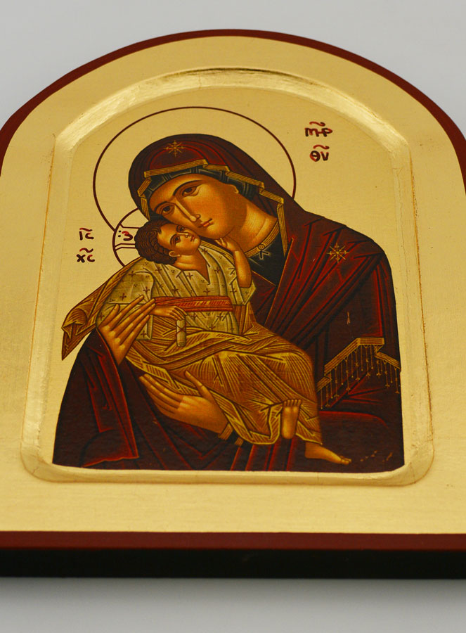 Icône Byzantine Vierge de Tendresse Arrondie - Feuille d'Or - 17 cm (pic 2)