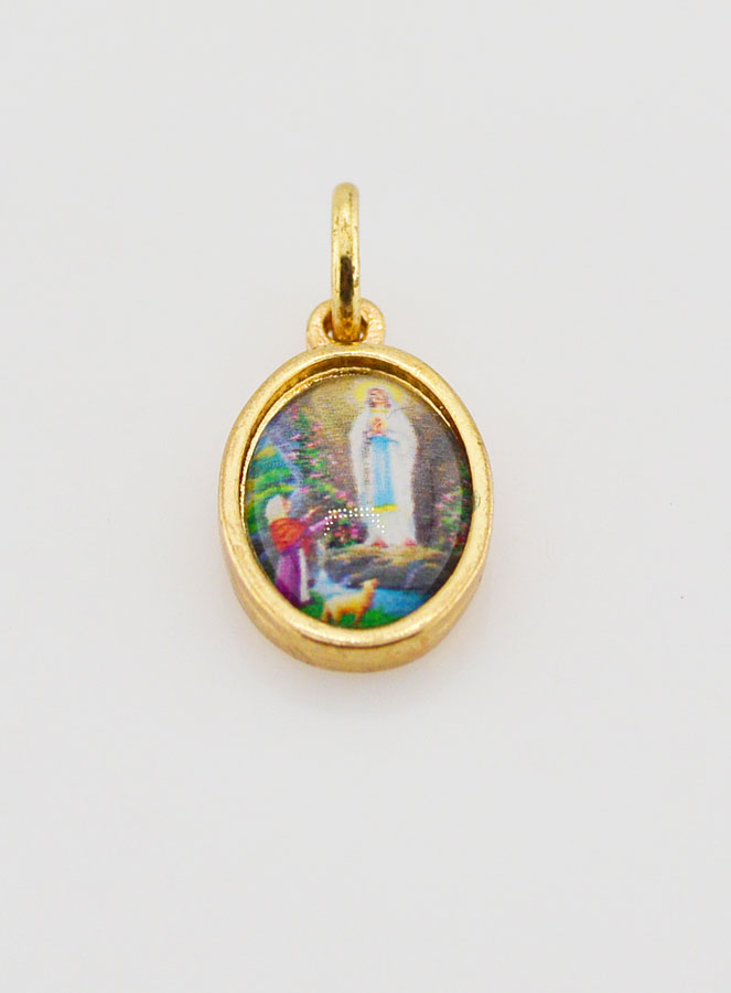 Médaille Notre Dame de Lourdes Dorée - 15mm (pic 2)