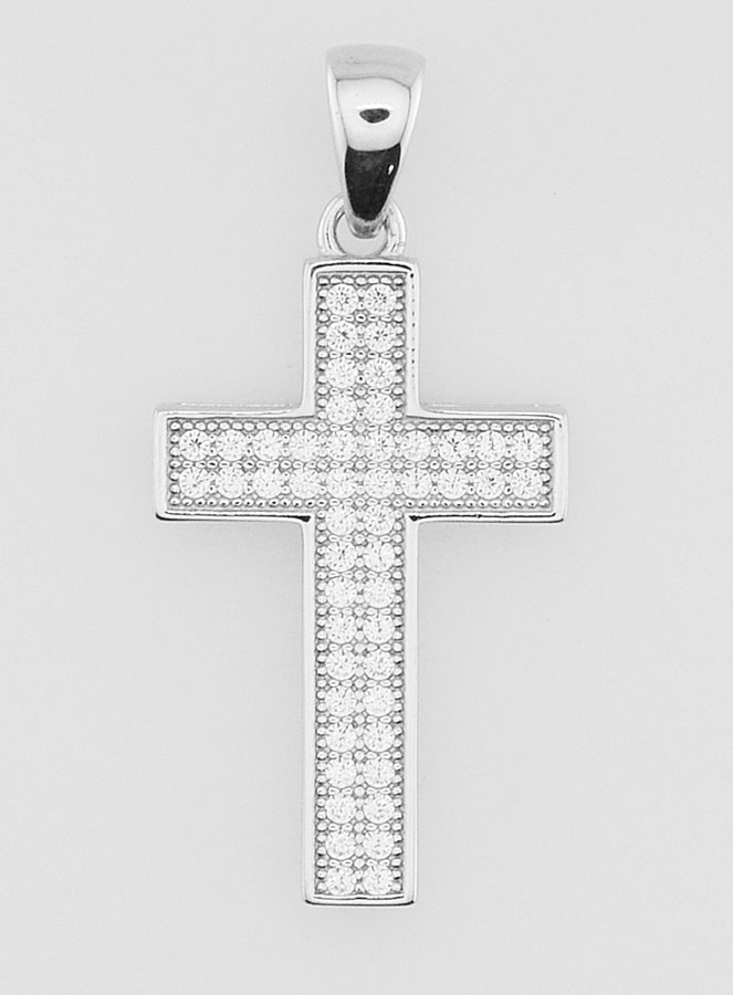 Pendentif Croix Diamants Strass et Argent 22mm (pic 1)