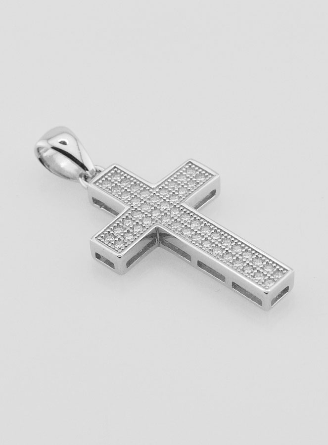Pendentif Croix Diamants Strass et Argent 22mm (pic 2)
