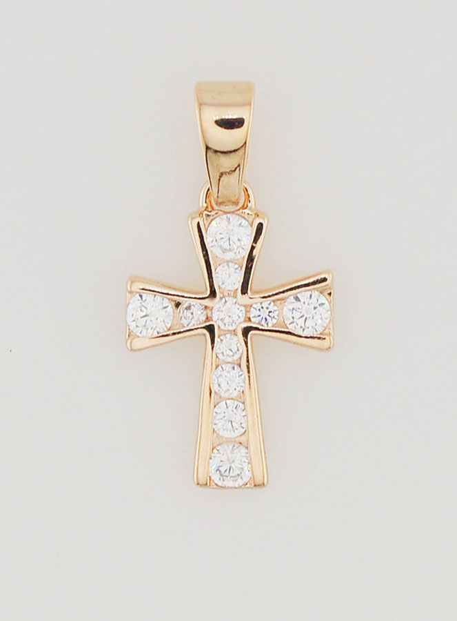 Pendentif Croix en Plaqué Or et 11 Diamants Strass (pic 1)