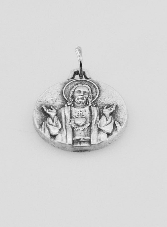 Médaille Sacré Coeur de Jésus en Métal Argenté - 16 mm (pic 2)