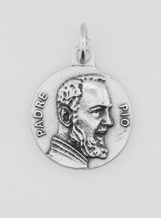 Médaille Padre Pio en Métal Argenté - 18 mm (pic 1)