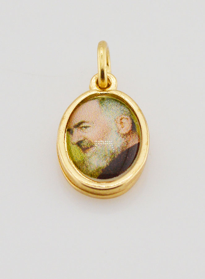 Médaille Saint Padre Pio Dorée - 14 mm (pic 2)