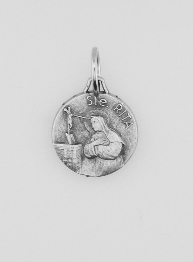Médaille Sainte Rita en Métal Argenté - 10 mm (pic 1)