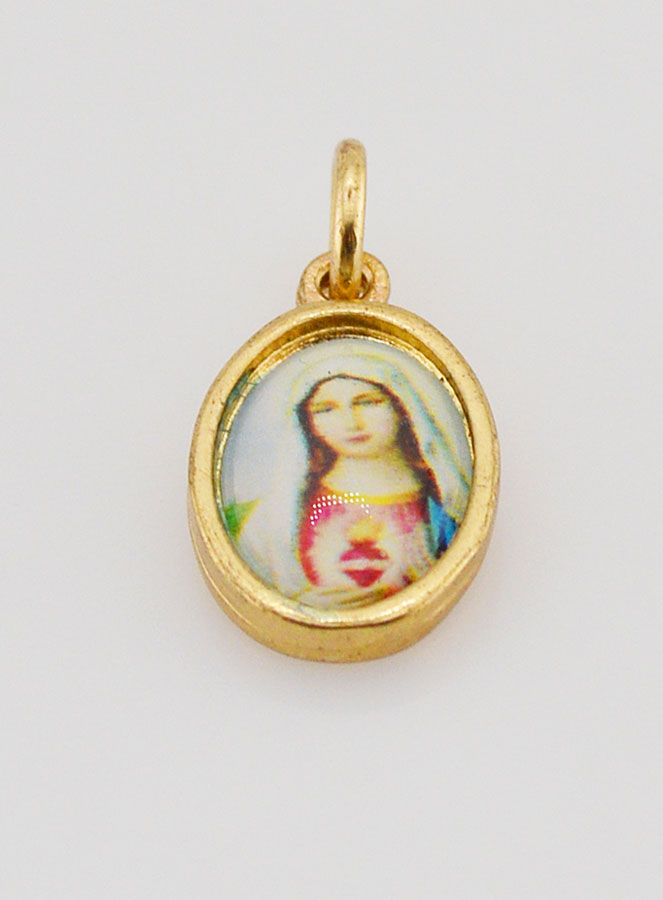 Médaille Sacré Coeur de Marie Dorée - 14 mm (pic 2)