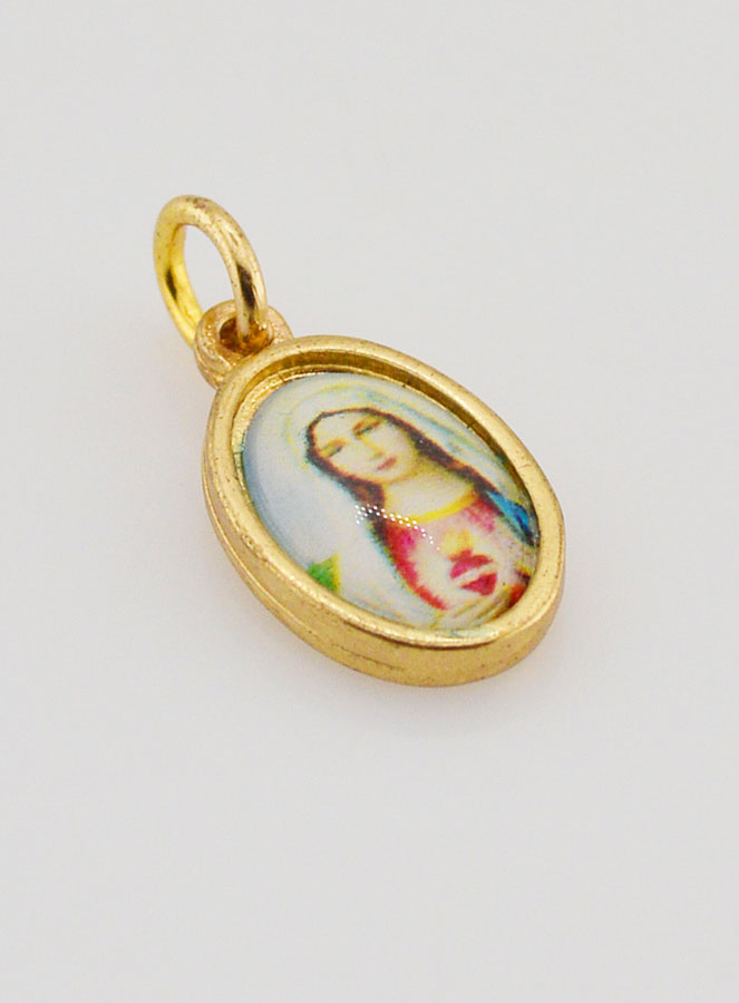 Médaille Sacré Coeur de Marie Dorée - 14 mm (pic 3)