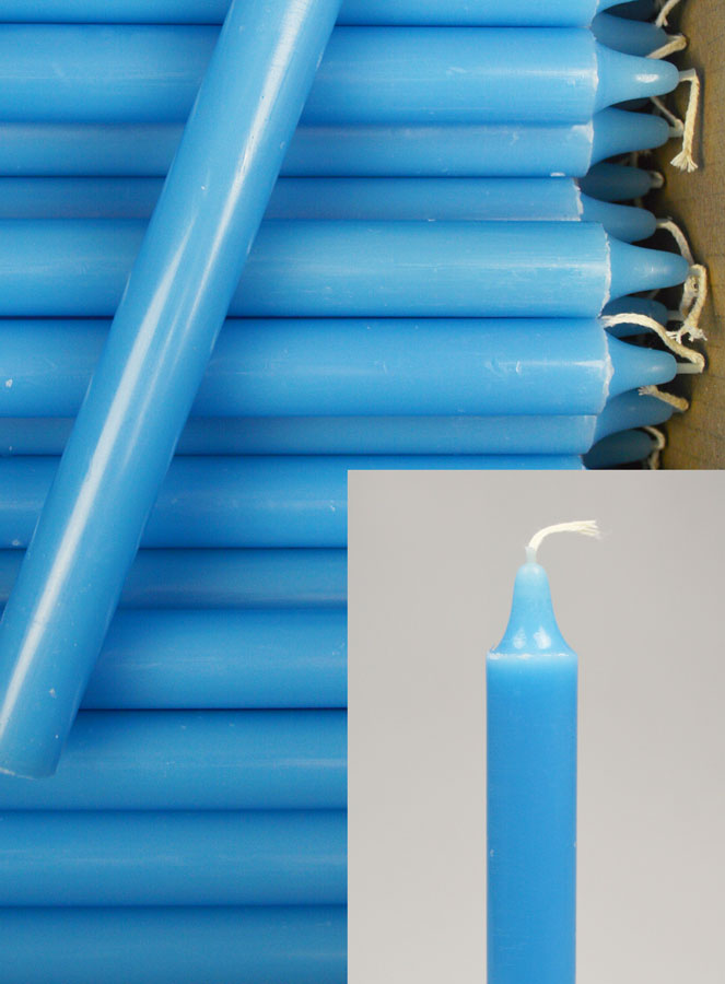 Carton 130 Bougies Cierges Teintées Masse Bleu Pastel (pic 3)