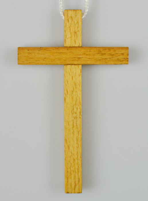 Croix d'Aube en Bois avec Cordon Blanc 10 cm (pic 1)