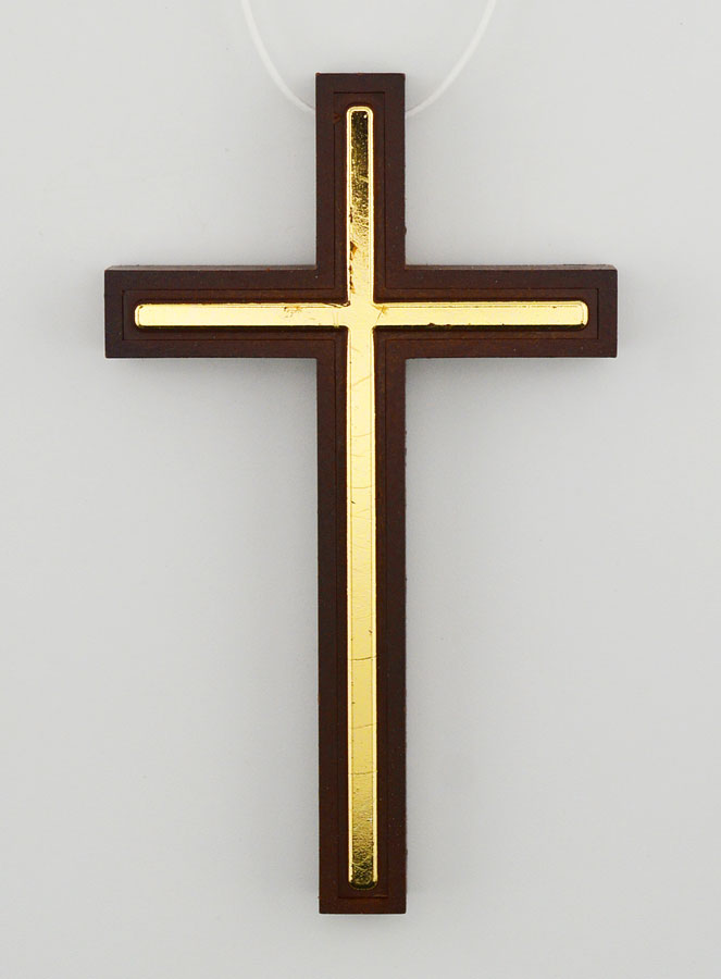 Croix d'Aube en Bois et Croix Dorée de Communion - 10 cm (pic 1)