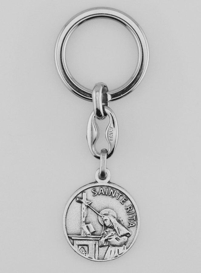 Porte-Clés de Sainte Rita Argenté avec Prière (pic 1)