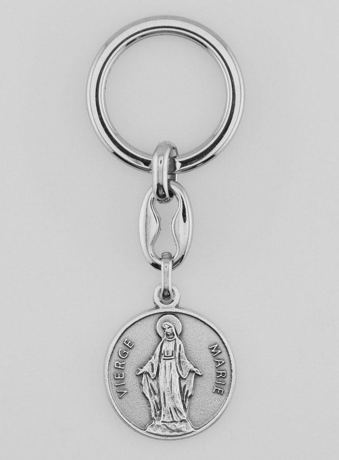 Porte-Clés de la Sainte Vierge Marie Miraculeuse Argenté avec Prière (pic 1)