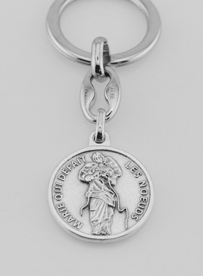 Porte-Clés de Marie qui Défait les Noeuds Argenté avec Prière (pic 2)