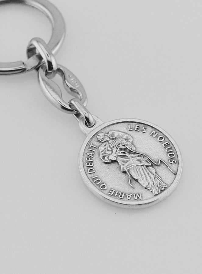 Porte-Clés de Marie qui Défait les Noeuds Argenté avec Prière (pic 3)