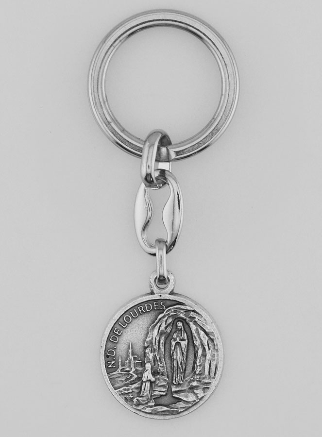 Porte-Clés de Notre Dame de Lourdes Argenté avec Prière (pic 1)