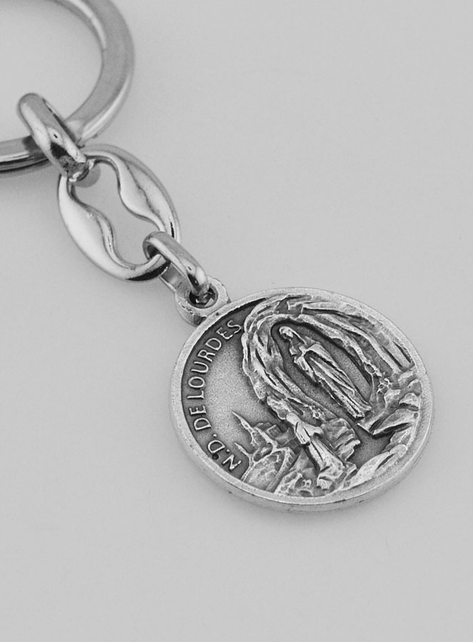 Porte-Clés de Notre Dame de Lourdes Argenté avec Prière (pic 3)