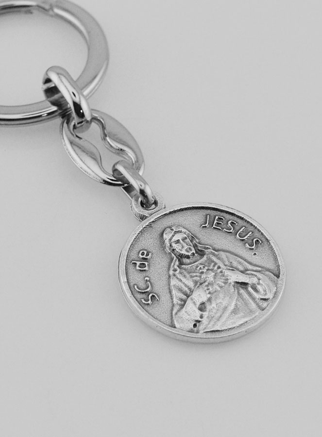 Porte-Clés du Sacré Coeur de Jésus Argenté avec Prière (pic 3)