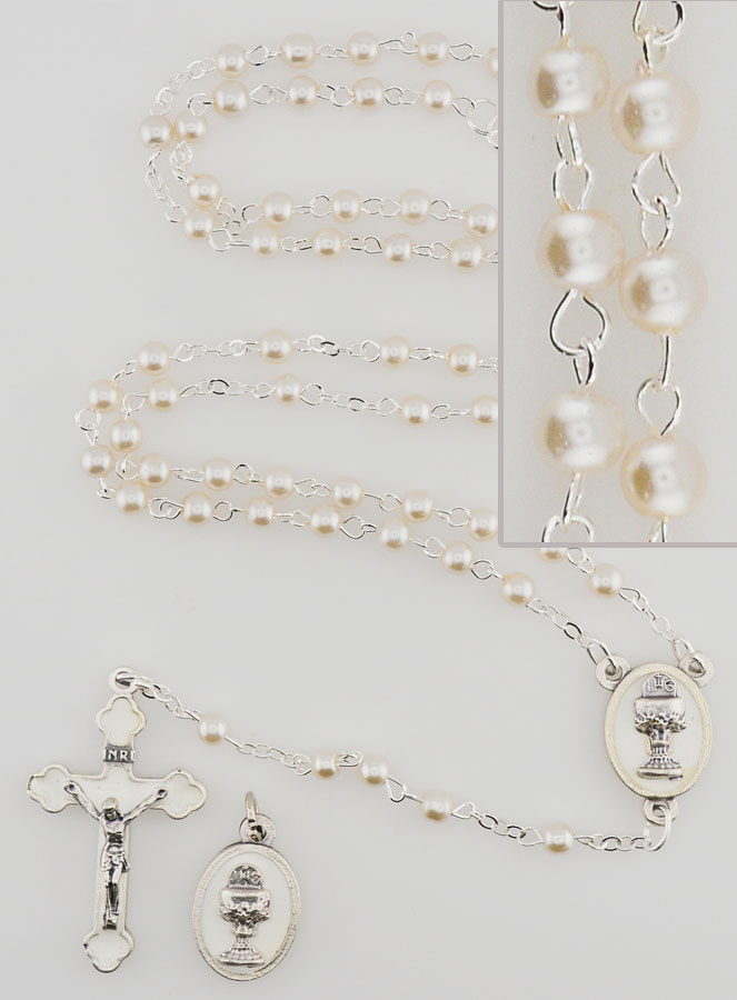 Chapelet en Perles de Première Communion Argenté + Médaille de Communion (pic 1)