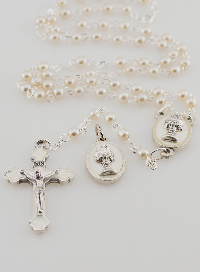Chapelet en Perles de Première Communion Argenté + Médaille de Communion (pic 2)