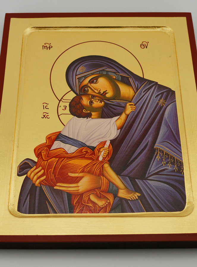 Icône Byzantine Vierge de Tendresse Voile Bleu - 22 cm (pic 2)