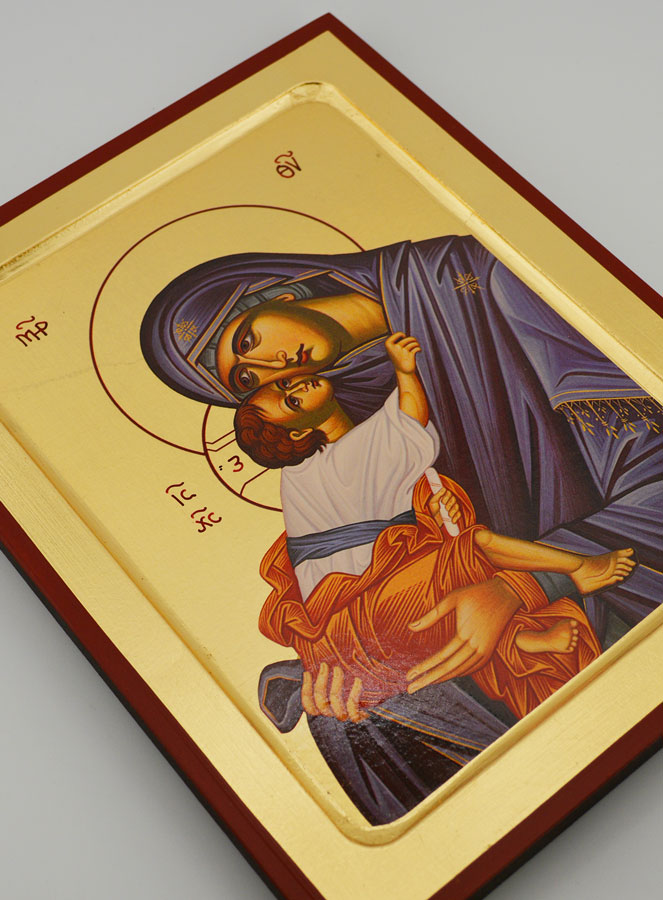 Icône Byzantine Vierge de Tendresse Voile Bleu - 22 cm (pic 3)