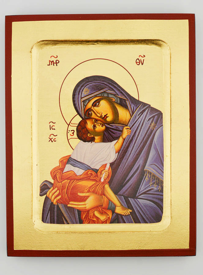 Icône Byzantine Vierge de Tendresse Voile Bleu - 17 cm (pic 1)