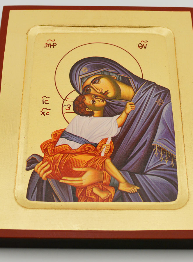 Icône Byzantine Vierge de Tendresse Voile Bleu - 17 cm (pic 2)