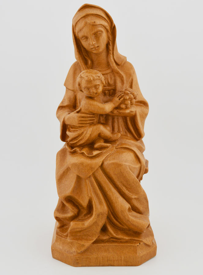Statue Vierge Marie à l'Enfant Jésus aux Raisins - Ton Bois - 18 cm (pic 1)