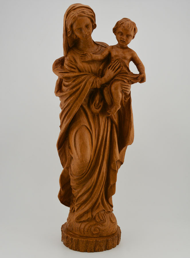 Statue Sainte Vierge Marie à l'Enfant Jésus - Ton Bois - 30 cm (pic 1)