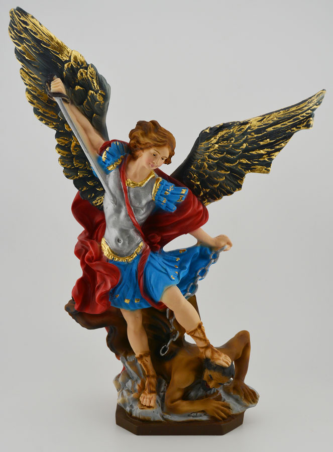 Statue Saint Michel Archange Polychromée Peinte Main - 30 cm (pic 1)