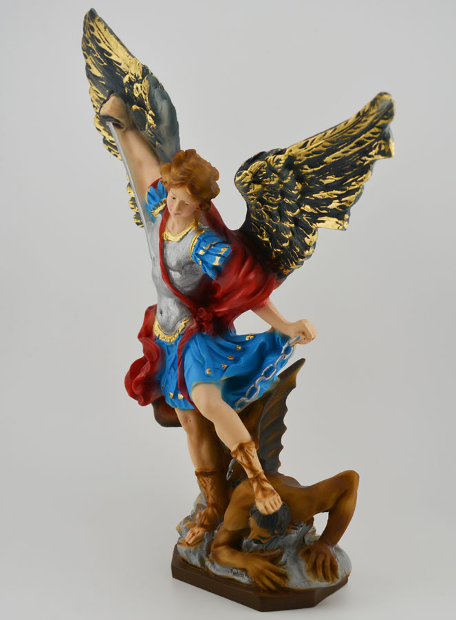 Statue Saint Michel Archange Polychromée Peinte Main - 30 cm (pic 2)
